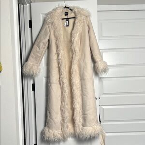 Boohoo Cream Teddy Jacket with Faux Fur Trim